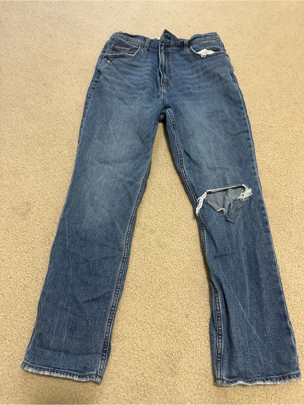 Abercrombie Classic Blue Women's Distressed Straight-Leg Jeans